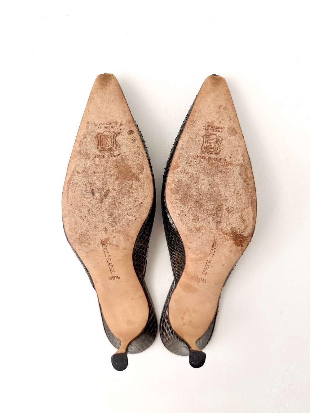 MANOLO BLAHNIK | Vintage Brown Python Snakeskin Crystal Buckle Mule Heels 39.5 - Picture 12 of 13